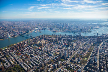 Aerial view to New York City Skyline from helicopter.