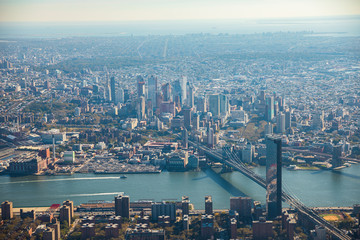Fototapeta na wymiar Aerial view to New York City Skyline from helicopter.