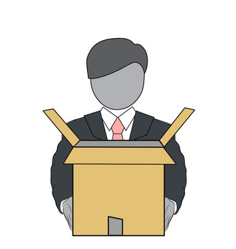 businessman holds a box. targeted delivery. vector illustration.