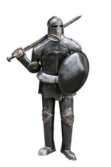 old knight armor on white - obrazy, fototapety, plakaty