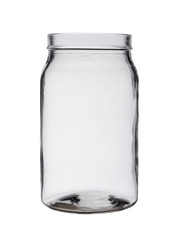 Large open empty glass jar on white background