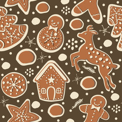 Gingerbread cookie seamless background. Creative Design.