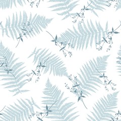 Seamless vector pattern with fern leaves and flowers