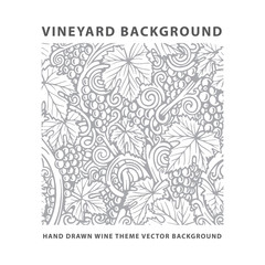 Vineyard. Vineyard engraving style drawing background and pattern. Grape, vine and leafs hand drawn vector illustration. Part of set.