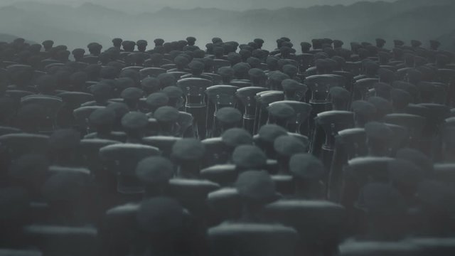 World War One British Troops Standing in Silent Before a Battle