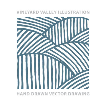 Vineyard. Sunny valley. Vineyard abstract hand drawn vector illustration.  Part of set. 