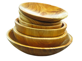 stack of wooden plates dishware isolated over white