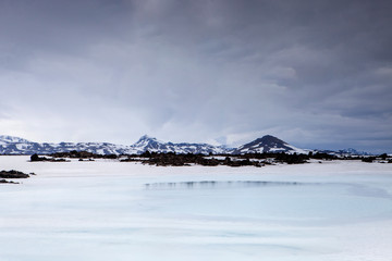 The mountains in the distance in Iceland