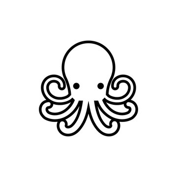 Octopus outline icon on the white background. Vector illustration