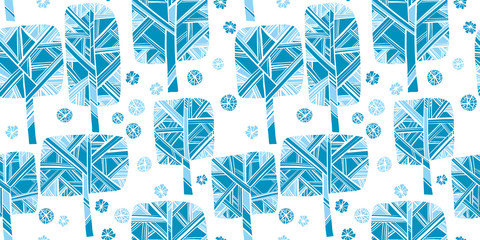 Cute winter blue naked tree seamless pattern