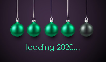 Loading 2020 New Year poster with green Christmas balls.