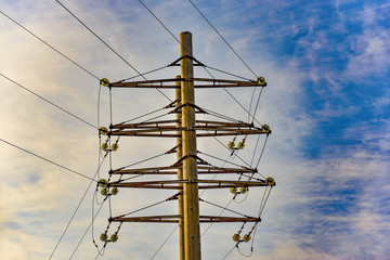 Electric high voltage pole with wires