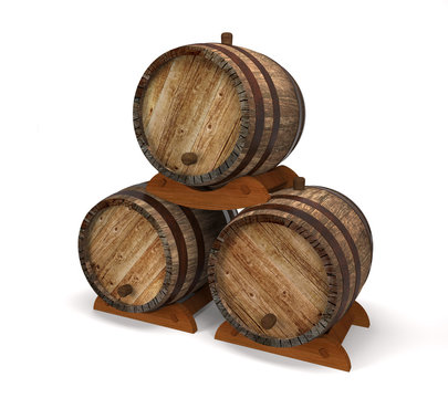 Vintage wooden barrels for liquids (3d illustration).