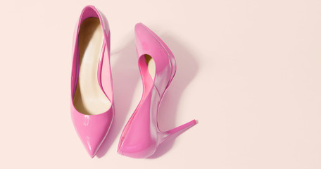 Woman Shoes Banner. High heels closeup. Top view. Women fashion. Ladies accessories. Girly casual...