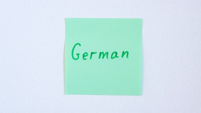 Stop motion animation of different languages  such as english, german, italian, korean, spanish, hindi, chinese, french, russian which written on the reminder notepaper of different colors