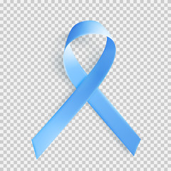 Satin blue ribbon over transparent background. Realistic medical symbol for prostate cancer awareness month in november.