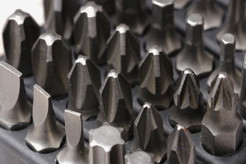 close up of a set of different types of screwdriver bits