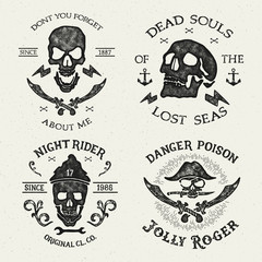  Motorcycle Theme. Vintage Textured Badges Collection. Vector