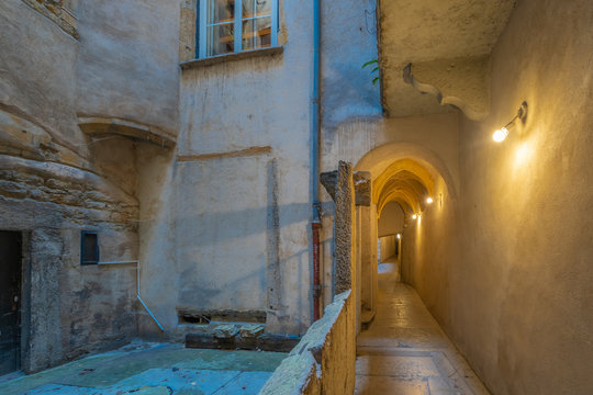 Lyon, France - 10 26 2019: Traboule in Old Lyon