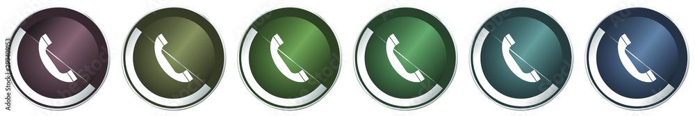 Poster phone icon set, colorful silver metallic chrome vector illustrations in 6 options for web design and