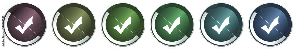 Fototapete accept icon set, colorful silver metallic chrome vector illustrations in 6 options for web design an