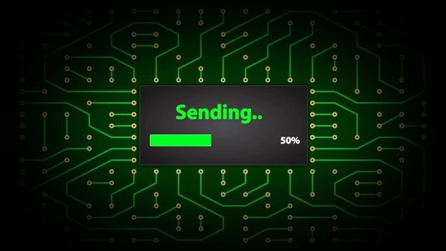 Sending Process Animation on Abstract Circuit Board Background. 3 Different Points of View