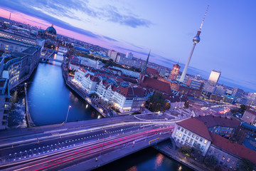 the city center of berlin at night