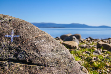 Stones on the sea shore and forest