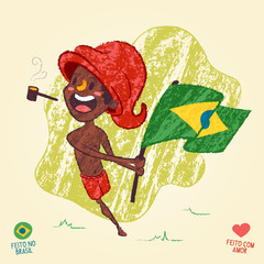 Saci Perere, one-legged rowdy boy holding brazilian flag - legend of the brazilian folklore - obrazy, fototapety, plakaty