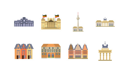 Variety germany landmarks icon set pack vector design