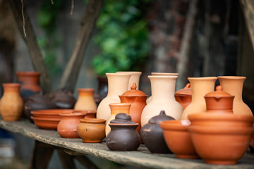 Beautiful handcrafted pottery on table