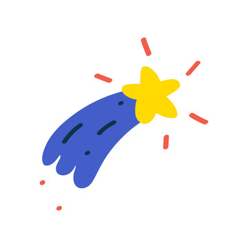 Cute simple icon with little falling star, good as card, banner or logo. Flat vector doodle cartoon style.