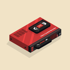 Isometric image of an old retro video cassette recorder. VCR.