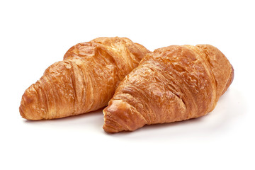 Freshly baked croissants, isolated on white background
