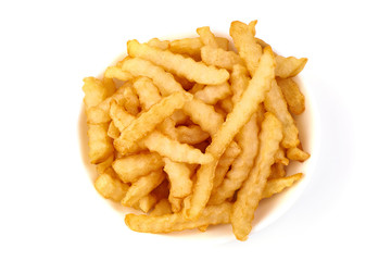 Fried French fries, potato fry, isolated on white background