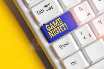 Word writing text Game Night. Business photo showcasing usually its called on adult play dates like...