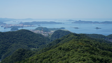 Panoramic aerial views of Nagasaki city from the mount Inasa observation platform, Kyushu, Japan.