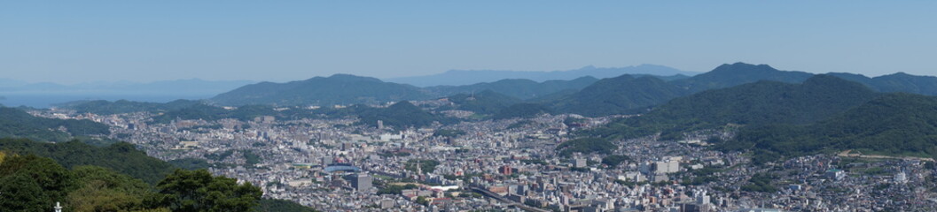 Fototapeta na wymiar Panorama of the Nagasaki city from a mountain Inasa observation platform, Kyushu, Japan.