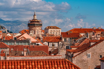 Obraz premium Red roofs and old church in old town of Dubrovnik in Croatia