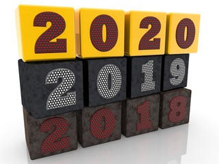 New Year concept on different material cubes