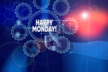 Handwriting text Happy Monday. Conceptual photo telling that demonstrating order to wish him great new week Picture photo system network scheme modern technology smart device
