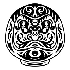 Daruma is a Japanese deity doll. Design element for logo, badge, tattoo, t-shirt, banner, poster.