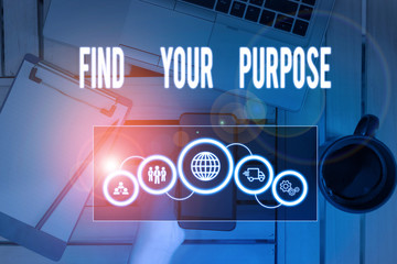 Writing note showing Find Your Purpose question. Business concept for reason for something is done...