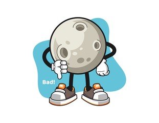 Moon thumbs down cartoon. Mascot Character vector.