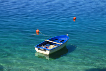 Fototapeta premium Blue boat in Adriatic sea