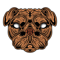 Vintage Dog Pug face. Heading vintage style Isolated on a white background.