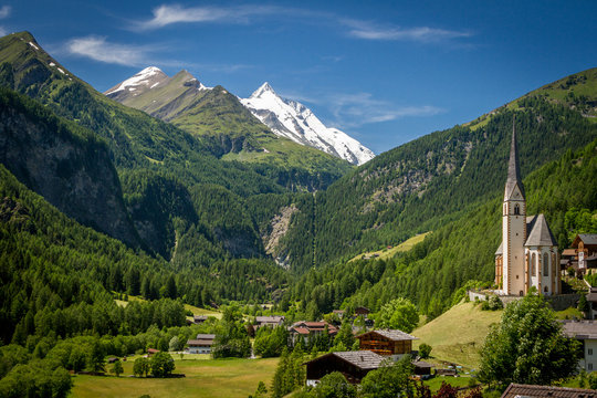 The valley of Grossglockner mountains in Austria. Heiligenblut town under the Grossglockner mountain