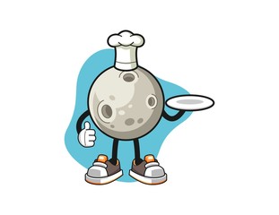 Moon chef cartoon. Mascot Character vector.