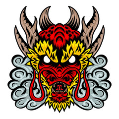 Dragon japan face. Design element for logo, badge, tattoo, t-shirt, banner, poster.