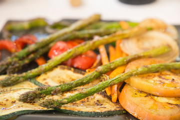 grilled vegetables on slate